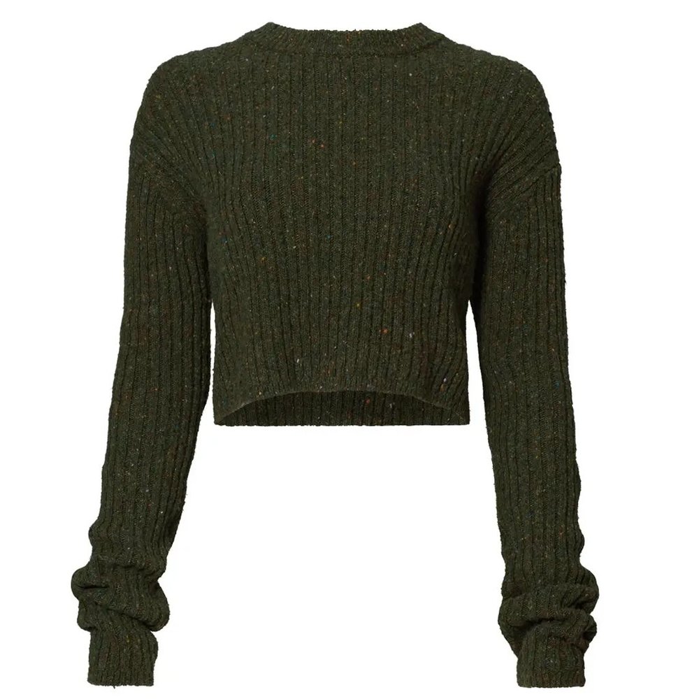 Tibi Green Cropped Sweater- Size Small- Tweed Crew Neck- Excellent Condition